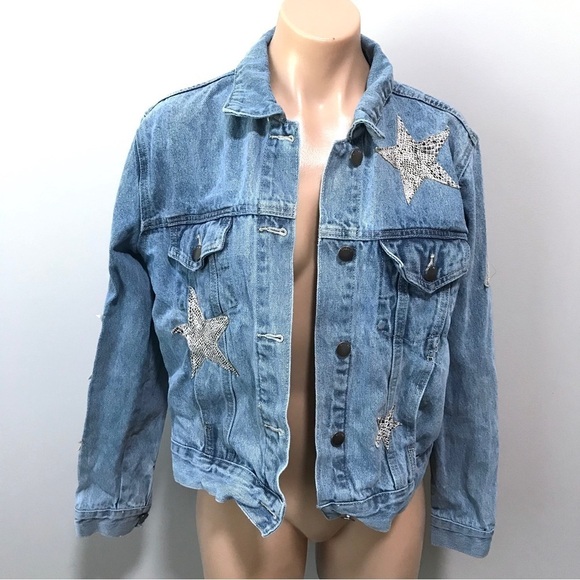 Twelve by onTwelfth Snakeskin Star Denim Jean Jacket Small - Picture 1 of 4